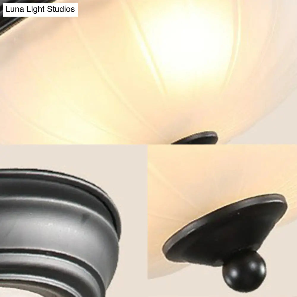 Traditional Dome Shaped Frosted Ribbed Glass Flushmount Ceiling Light - Set Of 3 Bulbs For Bedroom