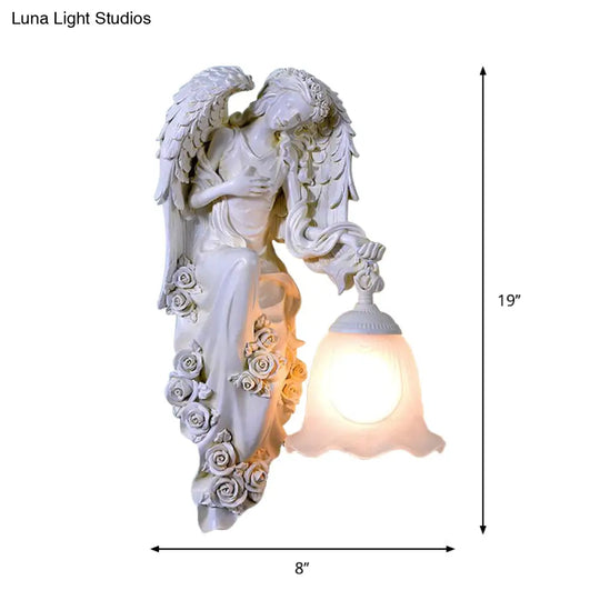 Traditional Double Angel Wall Lamp - White Resin Single Light Left/Right Mount