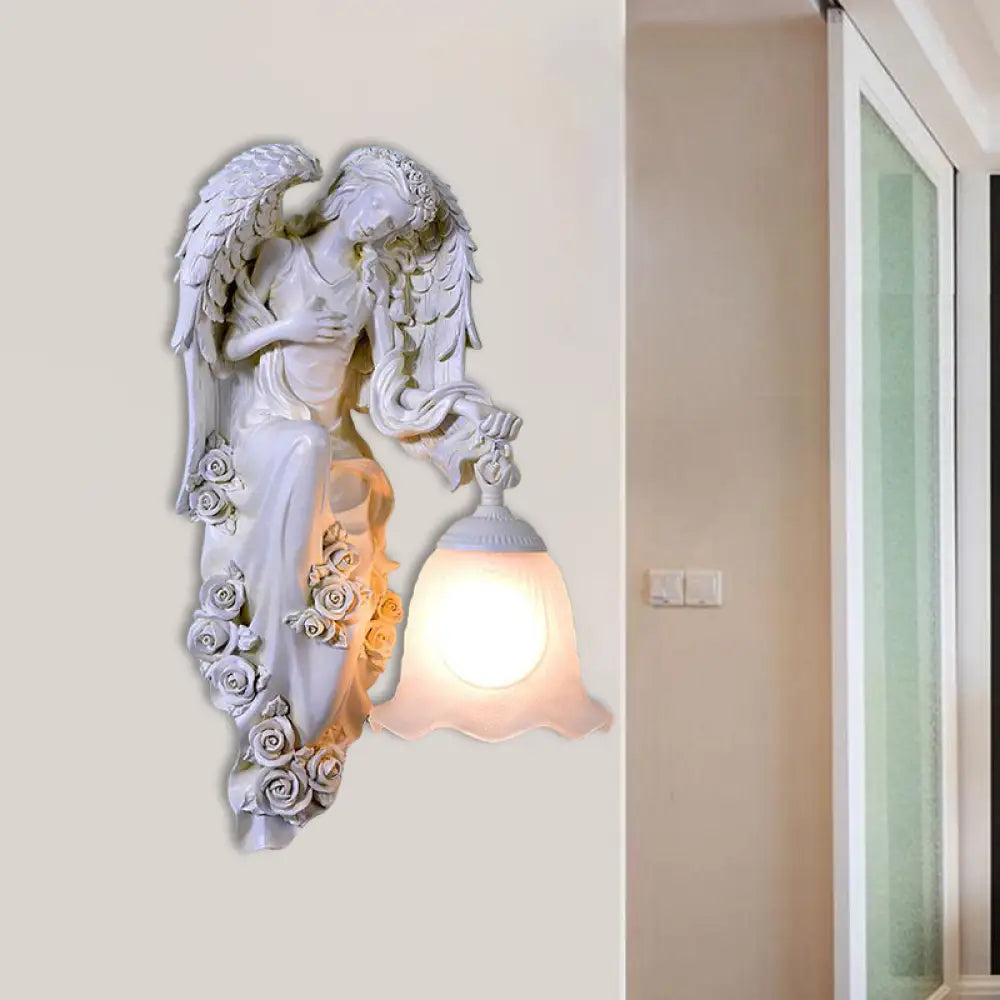 Traditional Double Angel Wall Lamp - White Resin Single Light Left/Right Mount / Right