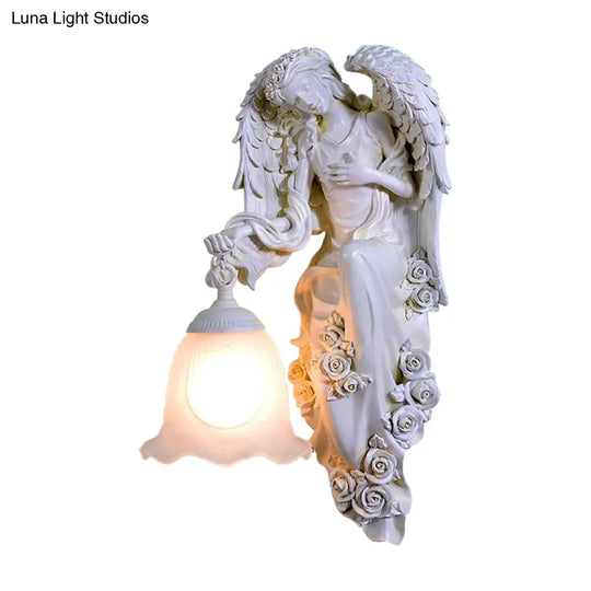 Traditional Double Angel Wall Lamp - White Resin Single Light Left/Right Mount