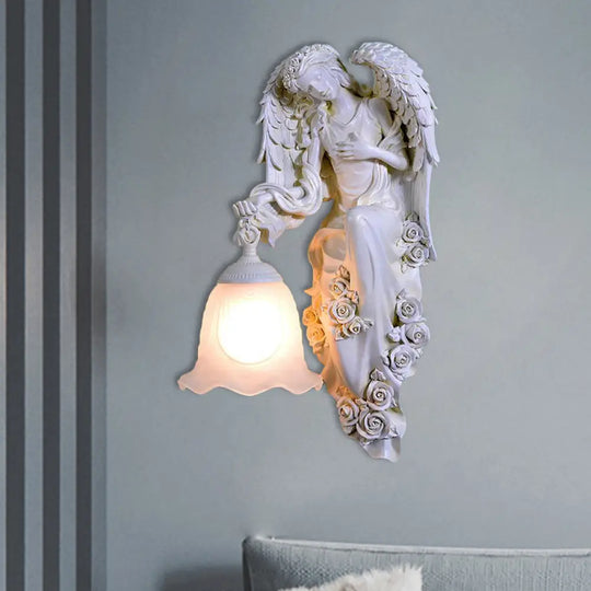 Traditional Double Angel Wall Lamp - White Resin Single Light Left/Right Mount / Left