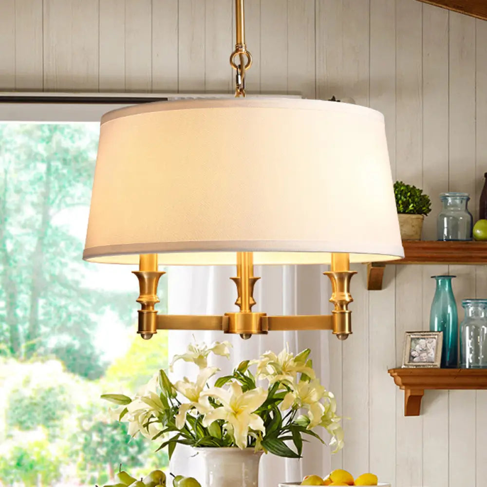 Traditional Drum Chandelier Light - White 3 Lights Ideal For Dining Room Pendant Lighting