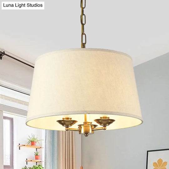 Traditional Drum Fabric Chandelier Lighting - 3 Lights Pendant In White For Dining Room