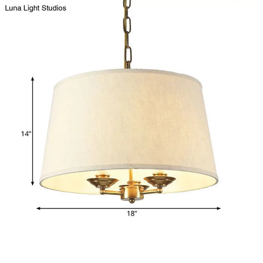 Traditional Drum Fabric Chandelier Lighting - 3 Lights Pendant In White For Dining Room