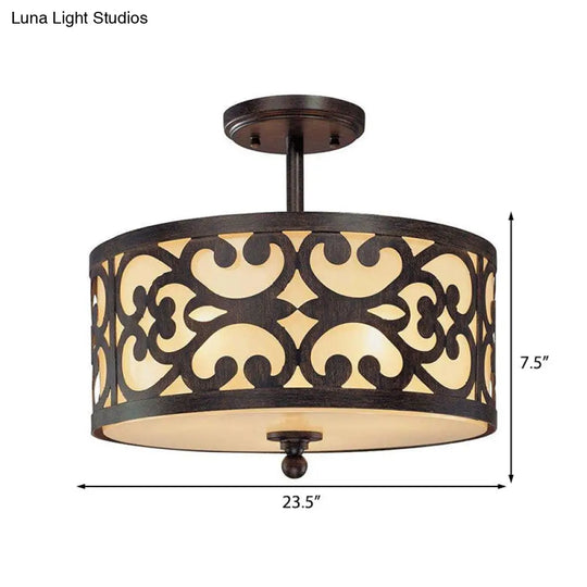 Traditional Drum Metal Ceiling Light In Rust - 4-Light Semi Flush Mount For Living Room Multiple