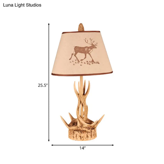 Traditional Drum Resin 1-Light Desk Lamp In Wood With Branch Base For Bedroom