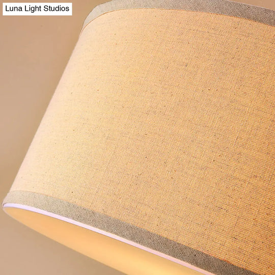 Traditional Drum Semi Flush Ceiling Light In Beige Fabric Shade