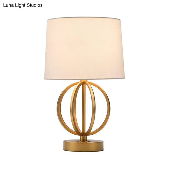 Traditional Drum Task Lighting Desk Lamp In White With Gold Metal Accent - Includes Fabric Shade And