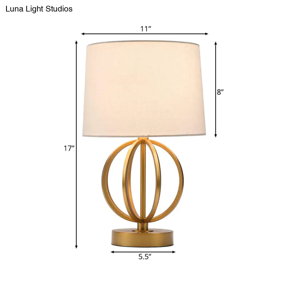 Traditional Drum Task Lighting Desk Lamp In White With Gold Metal Accent - Includes Fabric Shade And