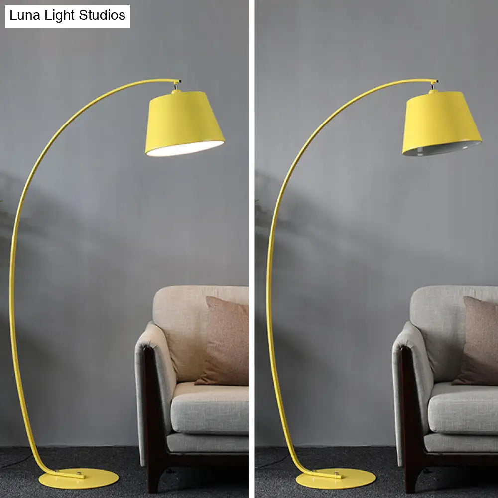 Traditional Empire Shade Floor Lamp With Arc Arm For Living Room - Elegant Standing Light