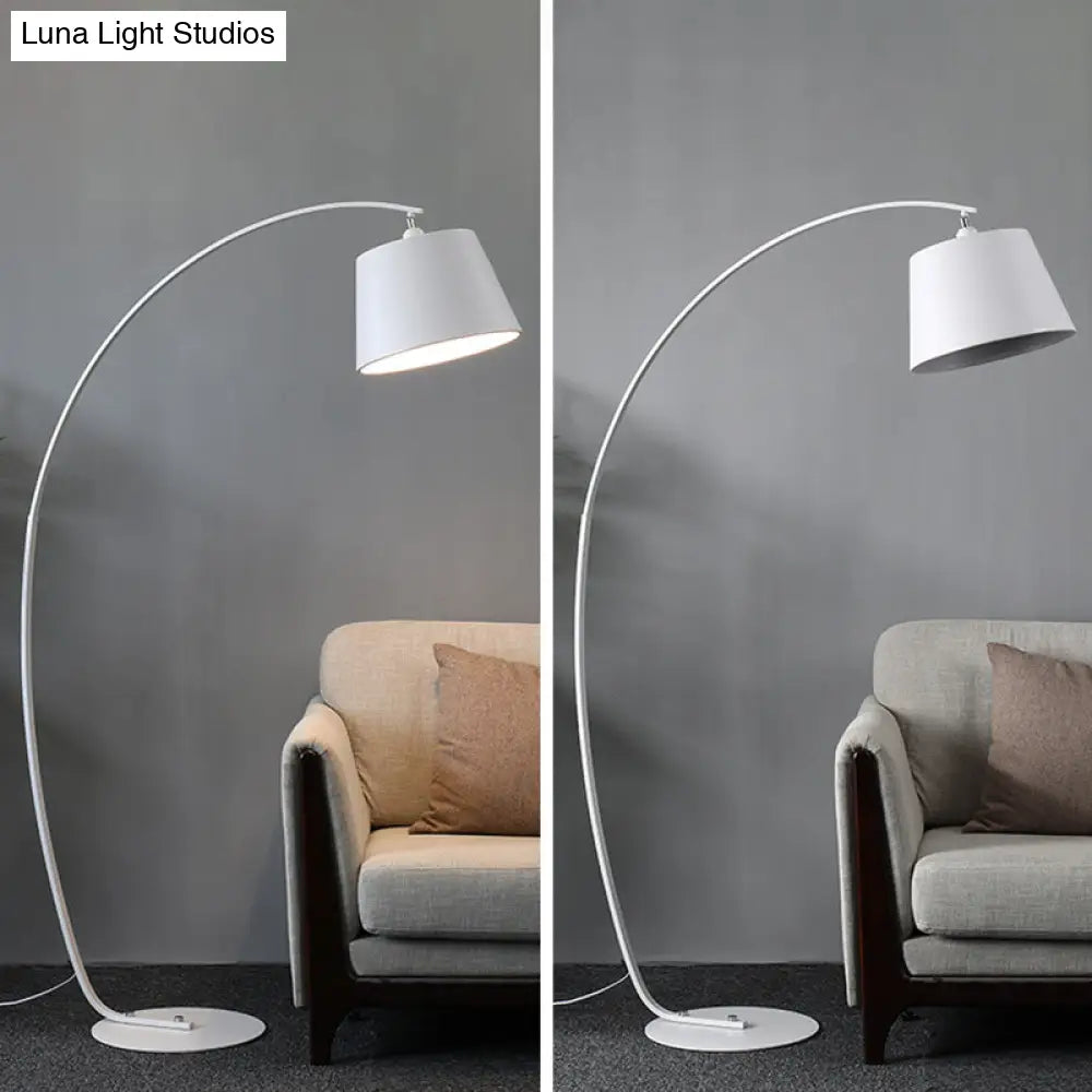 Traditional Empire Shade Floor Lamp With Arc Arm For Living Room - Elegant Standing Light