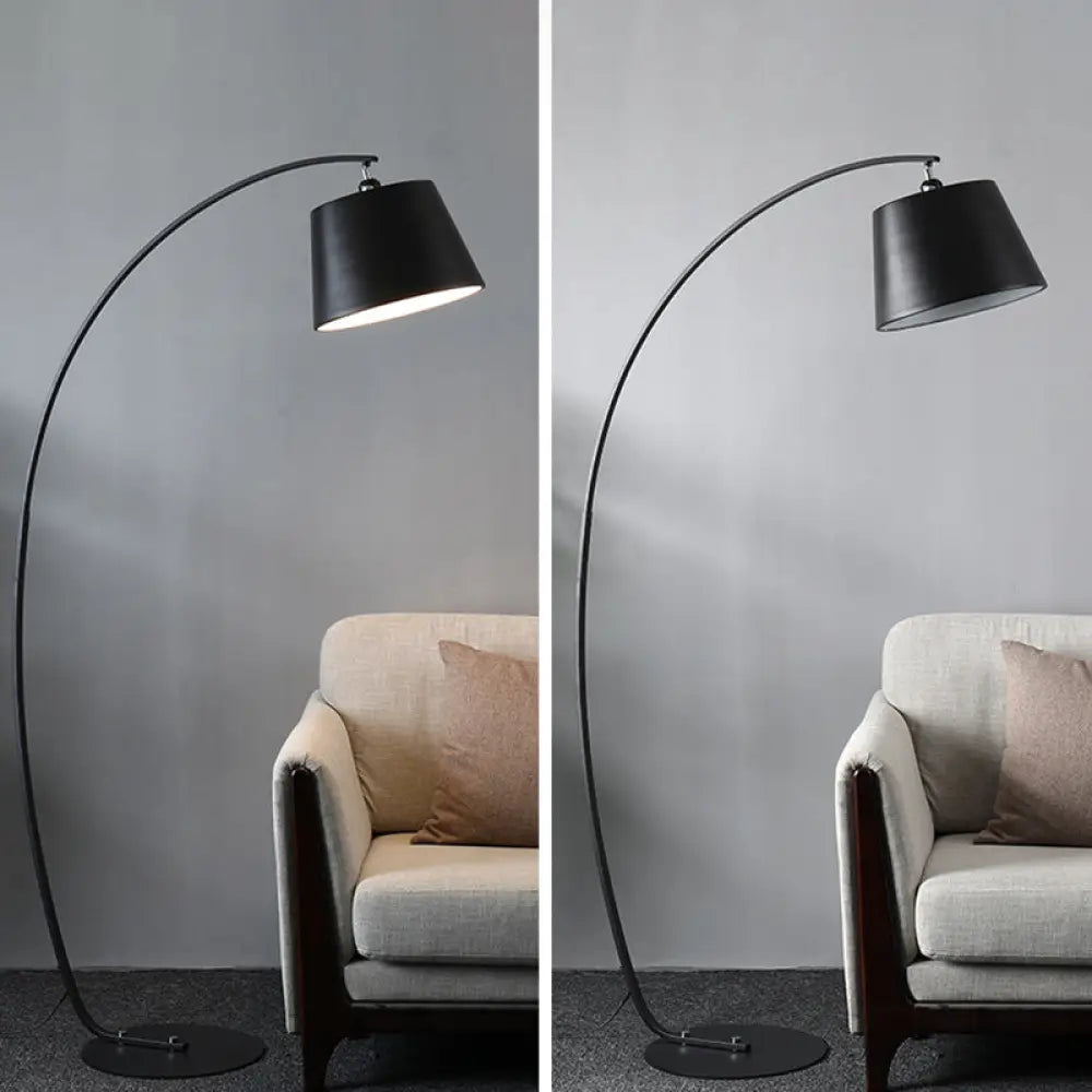 Traditional Empire Shade Floor Lamp With Arc Arm For Living Room - Elegant Standing Light Black