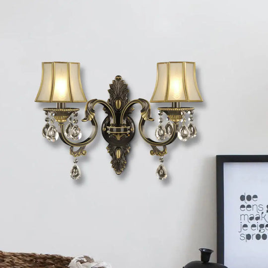 Traditional Empire Shade Wall Light With Opal Glass - 2 Lights Black & Gold Black-Gold