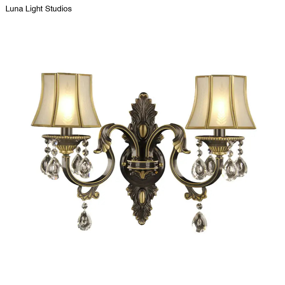 Traditional Empire Shade Wall Light With Opal Glass - 2 Lights Black & Gold