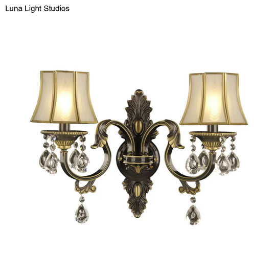 Traditional Empire Shade Wall Light With Opal Glass - 2 Lights Black & Gold