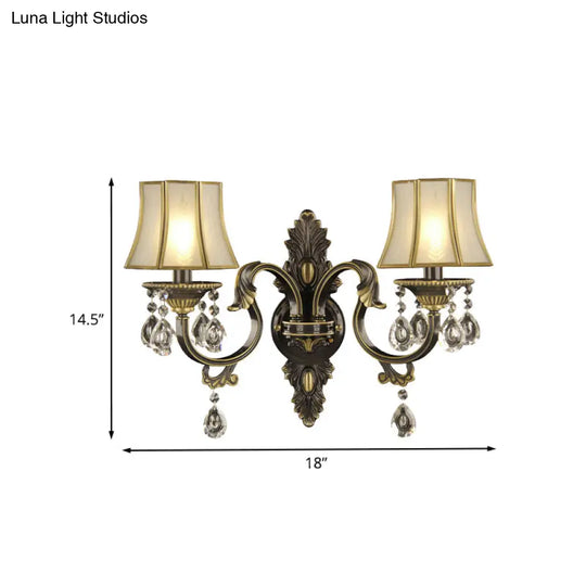 Traditional Empire Shade Wall Light With Opal Glass - 2 Lights Black & Gold