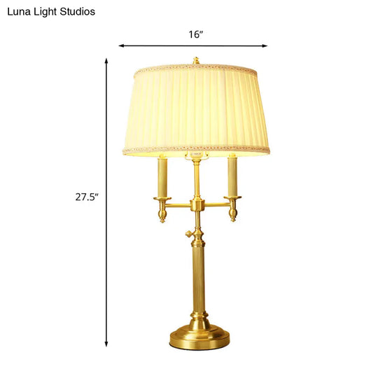 Traditional Fabric Barrel Table Lamp With Brass Base - White Light For Living Room Nightstand