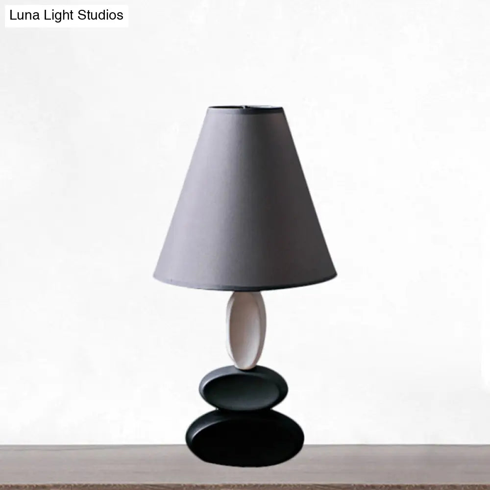 Traditional Fabric Bedside Lamp - Grey Tapered Shape Reading Book Light 1 Bulb Night Table