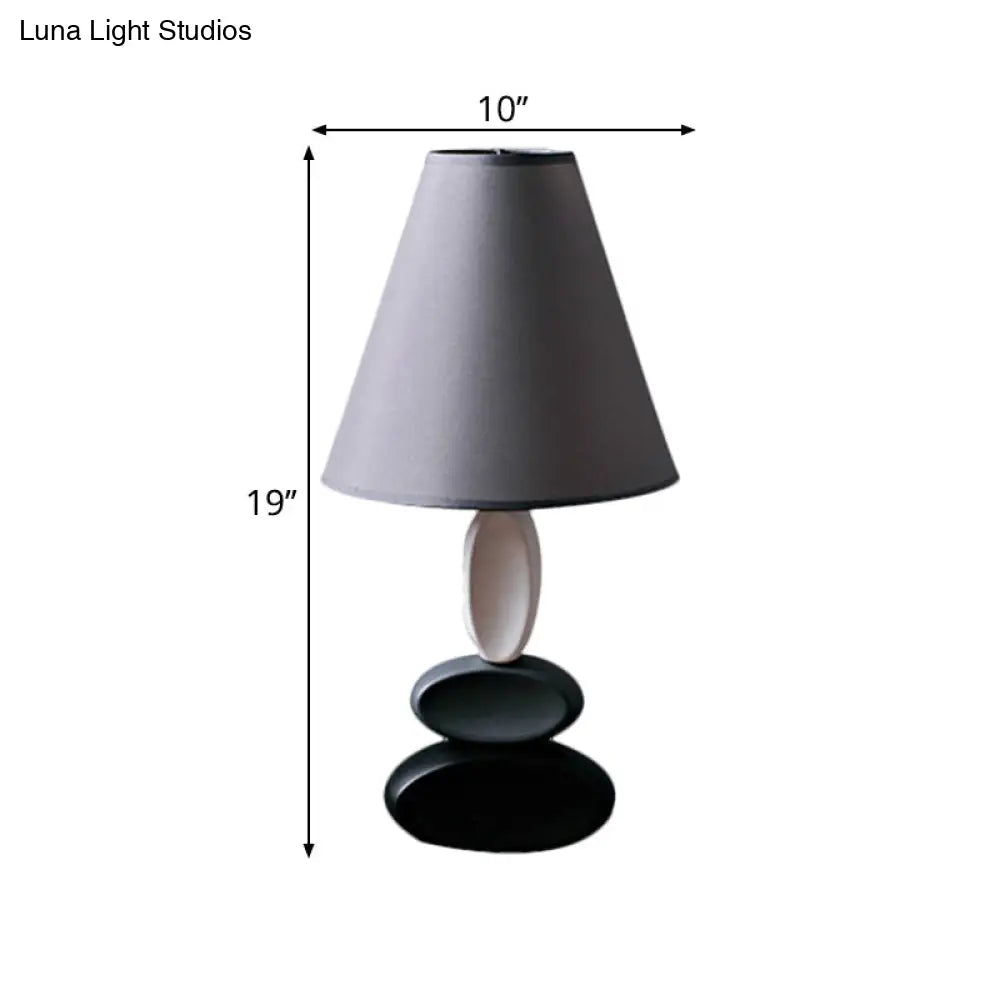 Traditional Fabric Bedside Lamp - Grey Tapered Shape Reading Book Light 1 Bulb Night Table