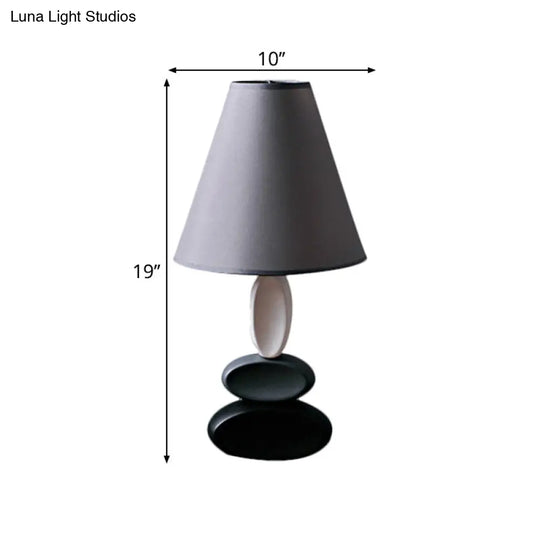 Traditional Fabric Bedside Lamp - Grey Tapered Shape Reading Book Light 1 Bulb Night Table