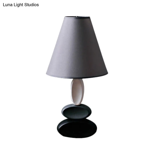 Traditional Fabric Bedside Lamp - Grey Tapered Shape Reading Book Light 1 Bulb Night Table