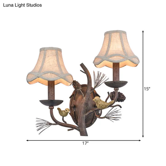 Traditional Fabric Bell Wall Sconce With 1/2 Lights - Brown Bedroom Lighting Fixture