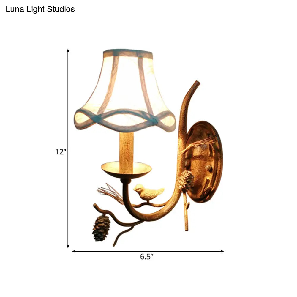 Traditional Fabric Bell Wall Sconce With 1/2 Lights - Brown Bedroom Lighting Fixture