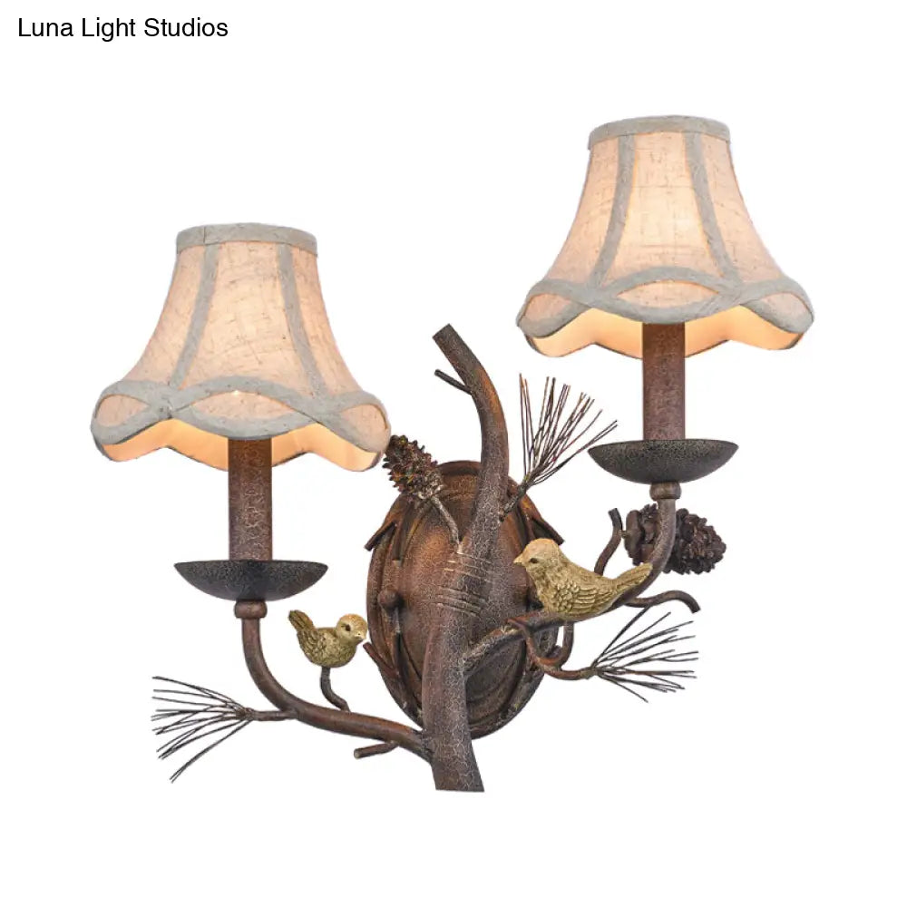 Traditional Fabric Bell Wall Sconce With 1/2 Lights - Brown Bedroom Lighting Fixture