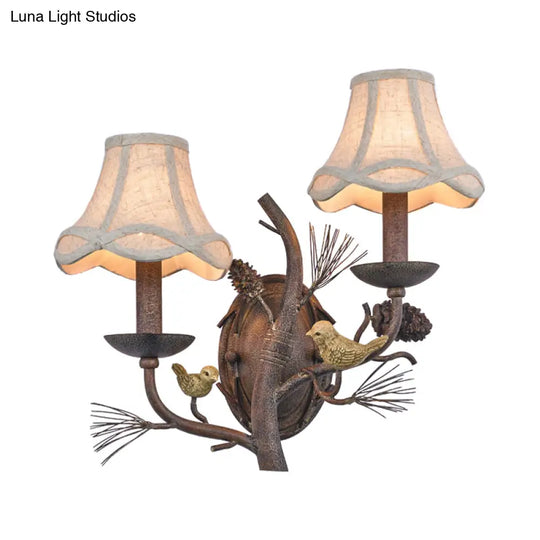 Traditional Fabric Bell Wall Sconce With 1/2 Lights - Brown Bedroom Lighting Fixture