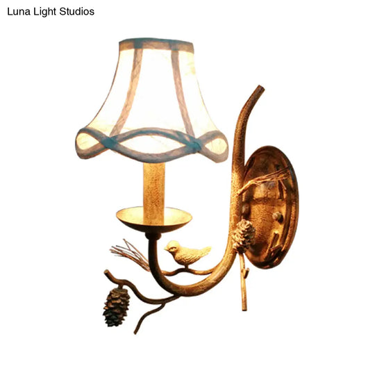 Traditional Fabric Bell Wall Sconce With 1/2 Lights - Brown Bedroom Lighting Fixture