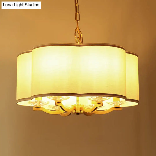 Traditional Fabric Chandelier Lamp: Moon Cake Shape White 6 Lights Crystal Base - Ideal For Living