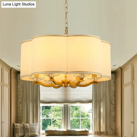 Traditional Fabric Chandelier Lamp: Moon Cake Shape White 6 Lights Crystal Base - Ideal For Living