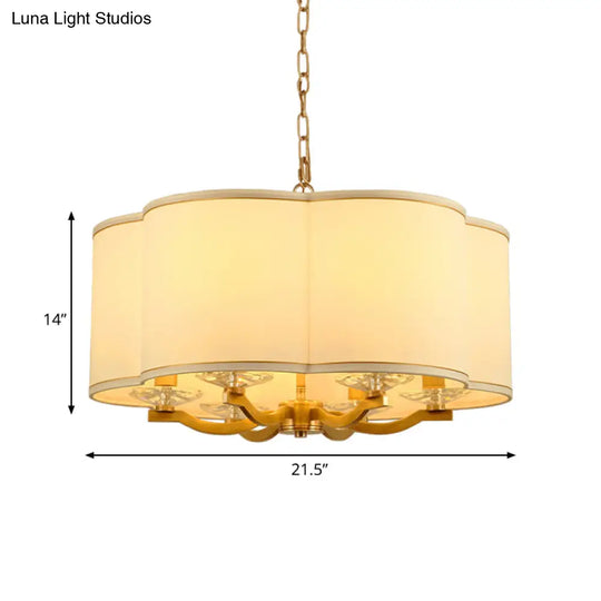 Traditional Fabric Chandelier Lamp: Moon Cake Shape White 6 Lights Crystal Base - Ideal For Living