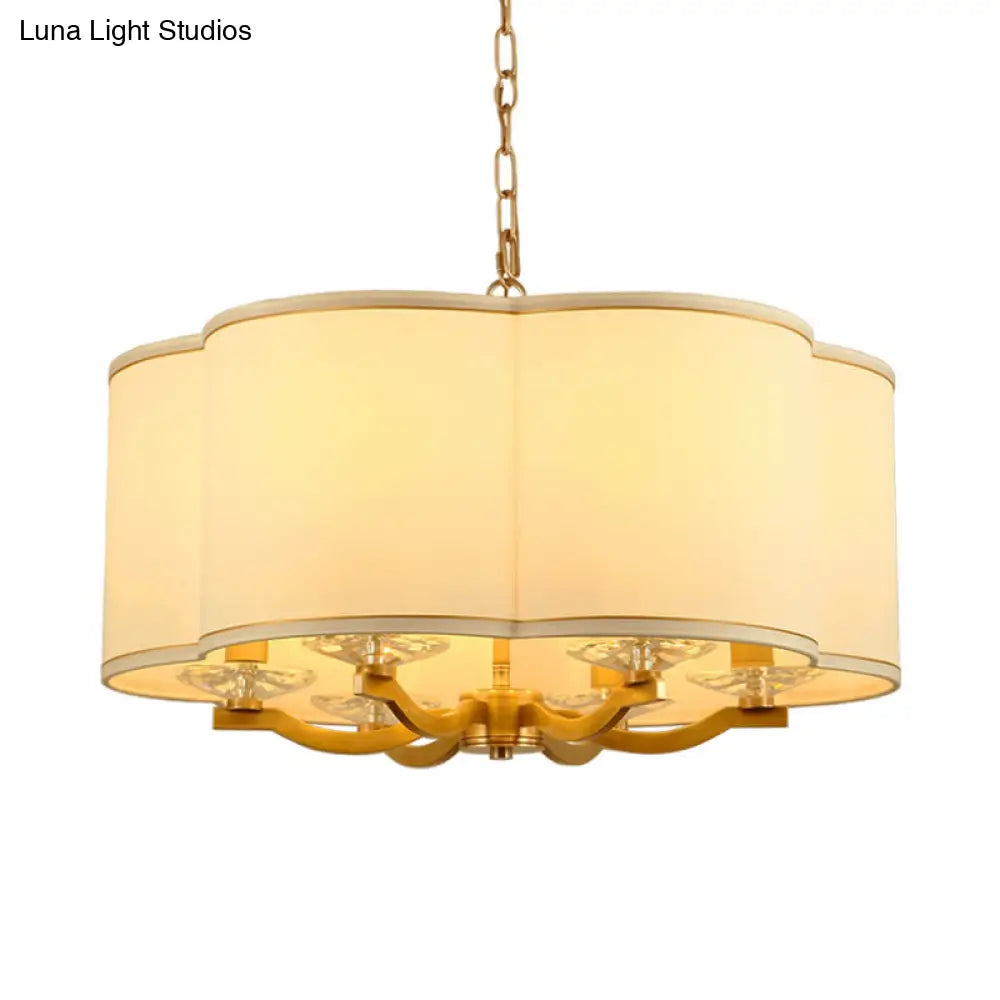 Traditional Fabric Chandelier Lamp: Moon Cake Shape White 6 Lights Crystal Base - Ideal For Living