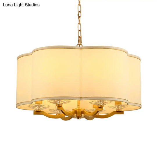 Traditional Fabric Chandelier Lamp: Moon Cake Shape White 6 Lights Crystal Base - Ideal For Living