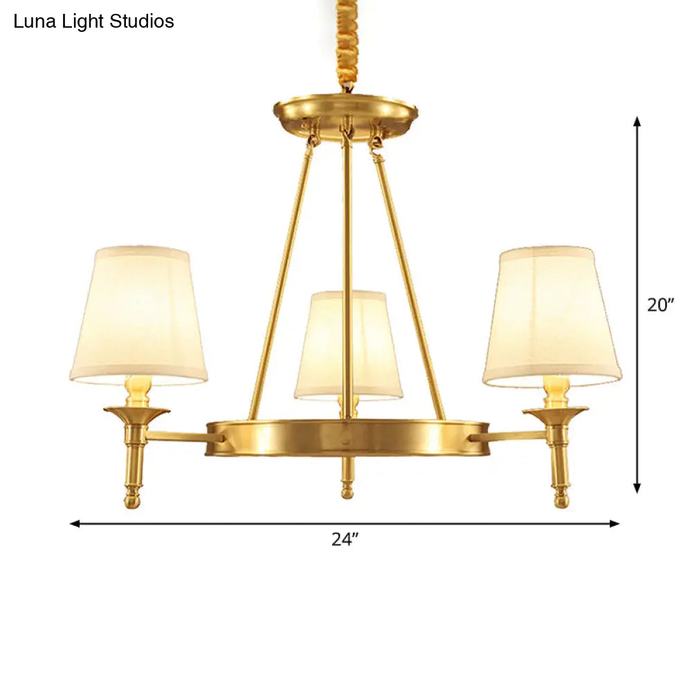 Traditional Fabric Cone Shade Pendant Light | 3/6/8 Heads Gold Chandelier Lamp Ideal For Living Room