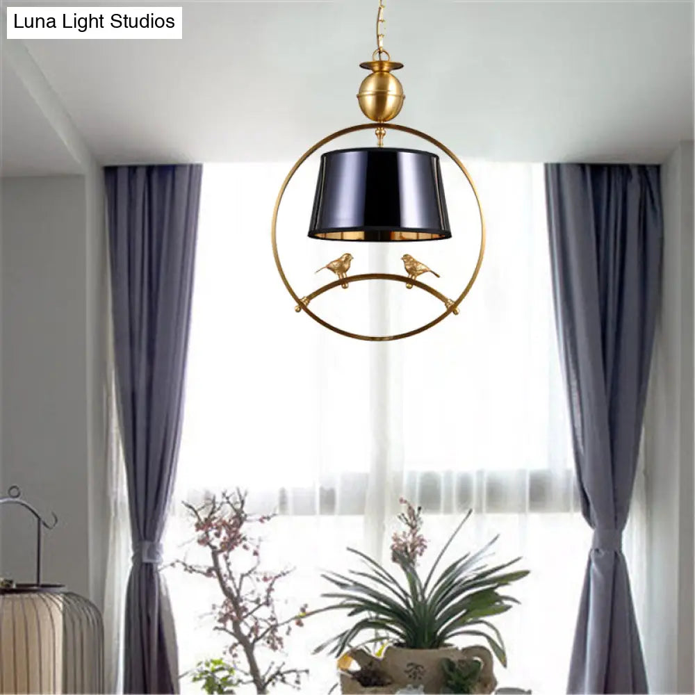 Traditional Fabric Conical Pendant Light - 1 Hanging Ceiling For Living Room White/Black/Red