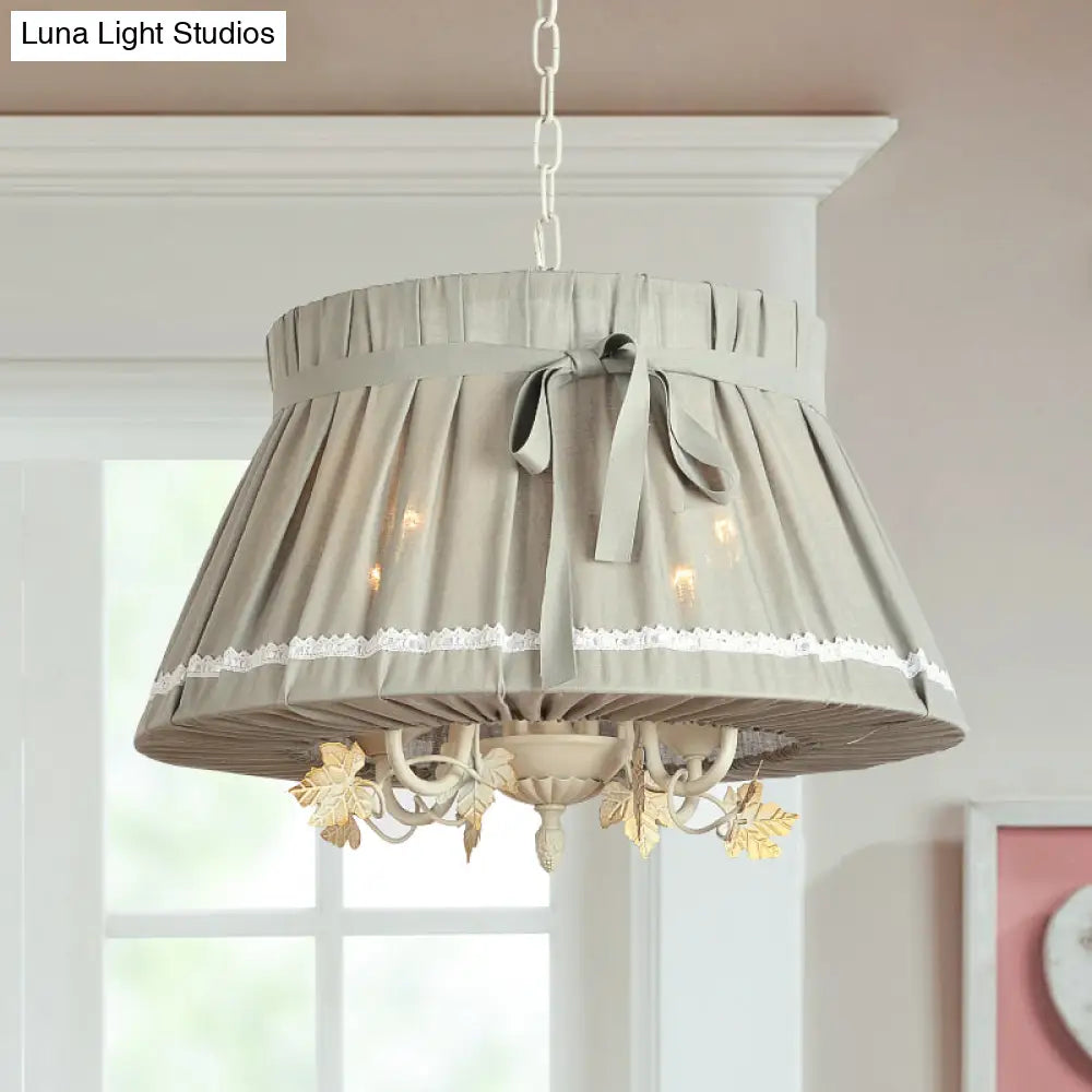 Traditional Fabric Drum Pendant Chandelier - Beige Hanging Light Fixture For Dining Room (4 Lights)