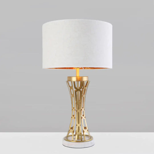 Traditional Fabric Drum Table Light - Gold 1 Ideal For Bedroom Task Lighting