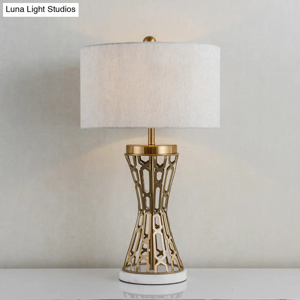 Traditional Fabric Drum Table Light - Gold 1 Ideal For Bedroom Task Lighting