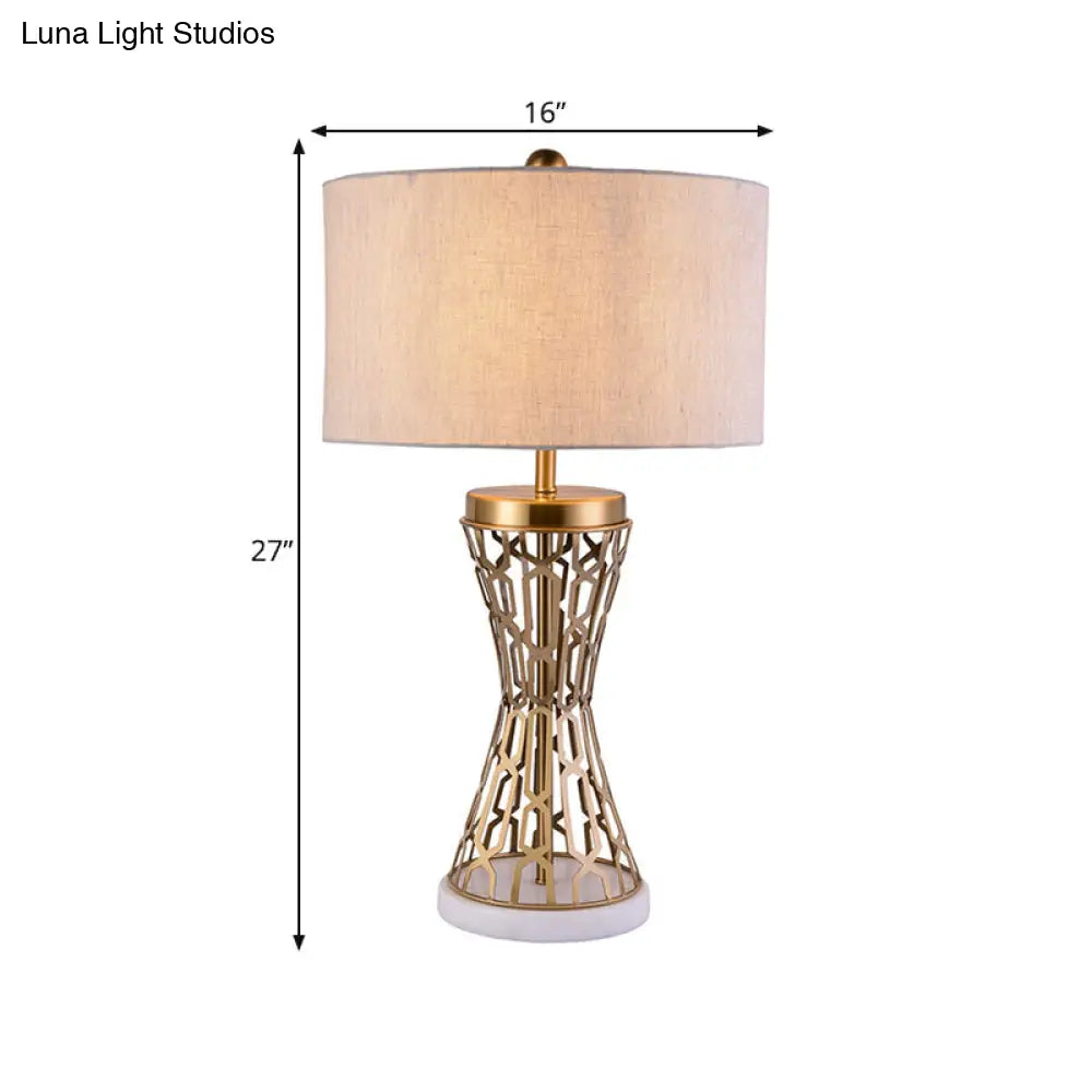 Traditional Fabric Drum Table Light - Gold 1 Ideal For Bedroom Task Lighting