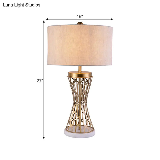 Traditional Fabric Drum Table Light - Gold 1 Ideal For Bedroom Task Lighting