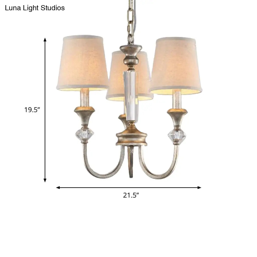 Traditional Fabric Pendant Chandelier - Cone Shape White 3/6 Lights Curved Arm Hanging Fixture For