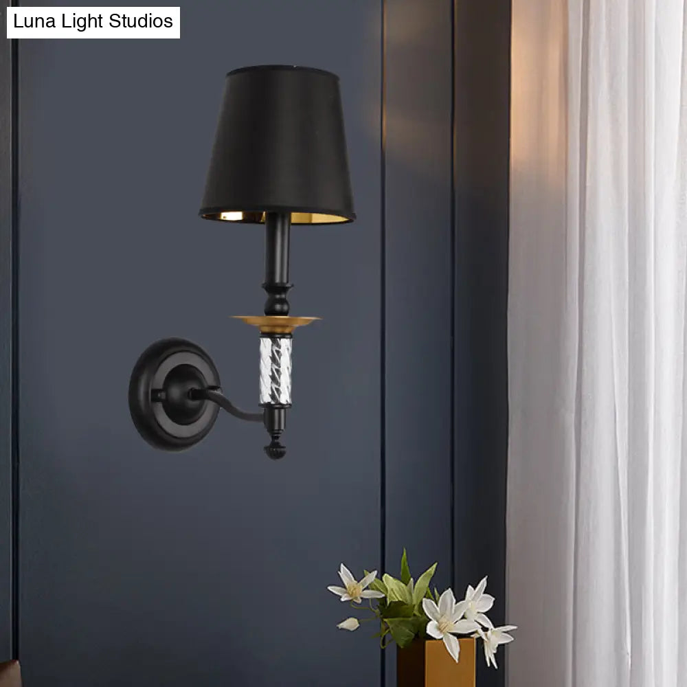 Traditional Fabric Wall Sconce Light 1-Light Black Fixture With Acrylic Tubular Décor