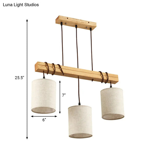 Traditional Fabric Wood Pendant Barrel Lights - Ideal For Dining Room Hanging Kit