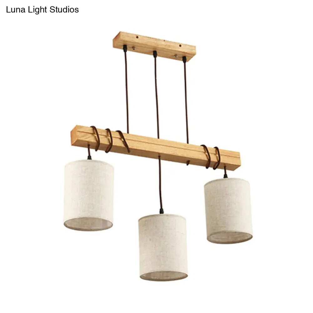 Traditional Fabric Wood Pendant Barrel Lights - Ideal For Dining Room Hanging Kit