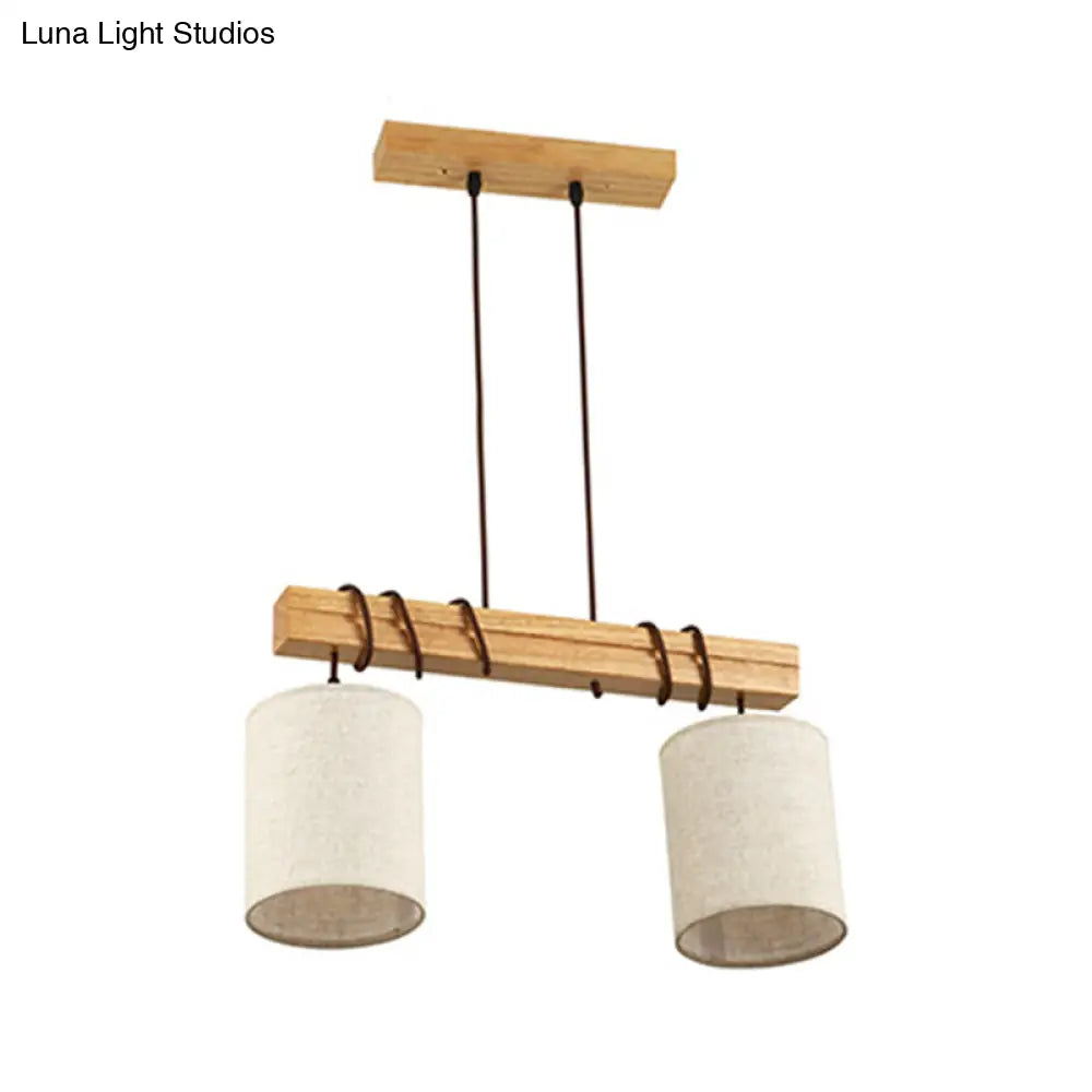 Traditional Fabric Wood Pendant Barrel Lights - Ideal For Dining Room Hanging Kit