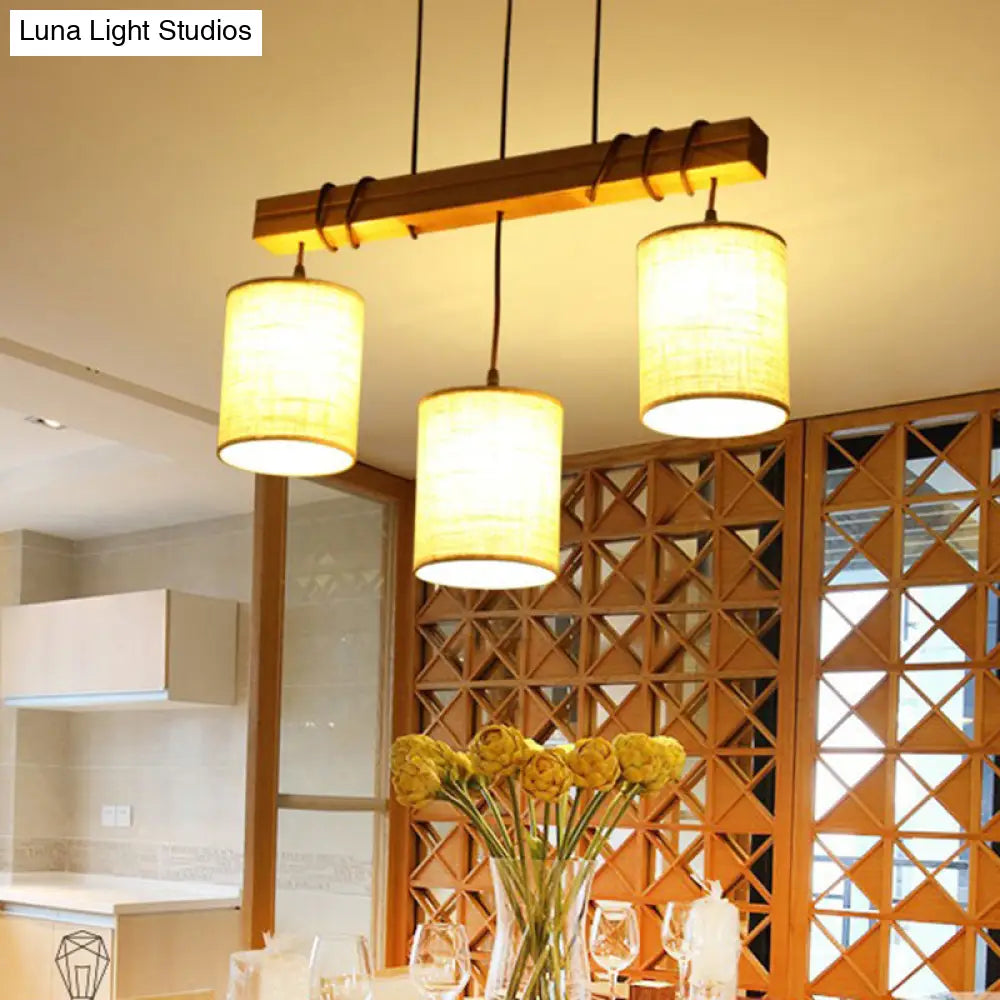 Traditional Fabric Wood Pendant Barrel Lights - Ideal For Dining Room Hanging Kit