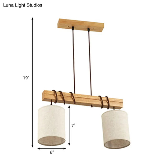 Traditional Fabric Wood Pendant Barrel Lights - Ideal For Dining Room Hanging Kit