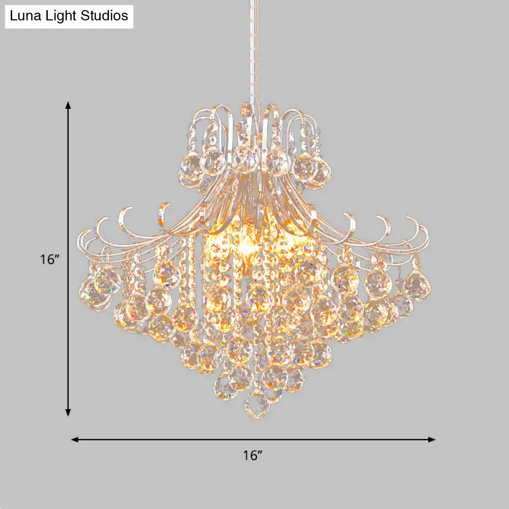 Traditional Flared Pendant Chandelier - 4-Light Bedroom Hanging Lamp With Silver Crystal Accents